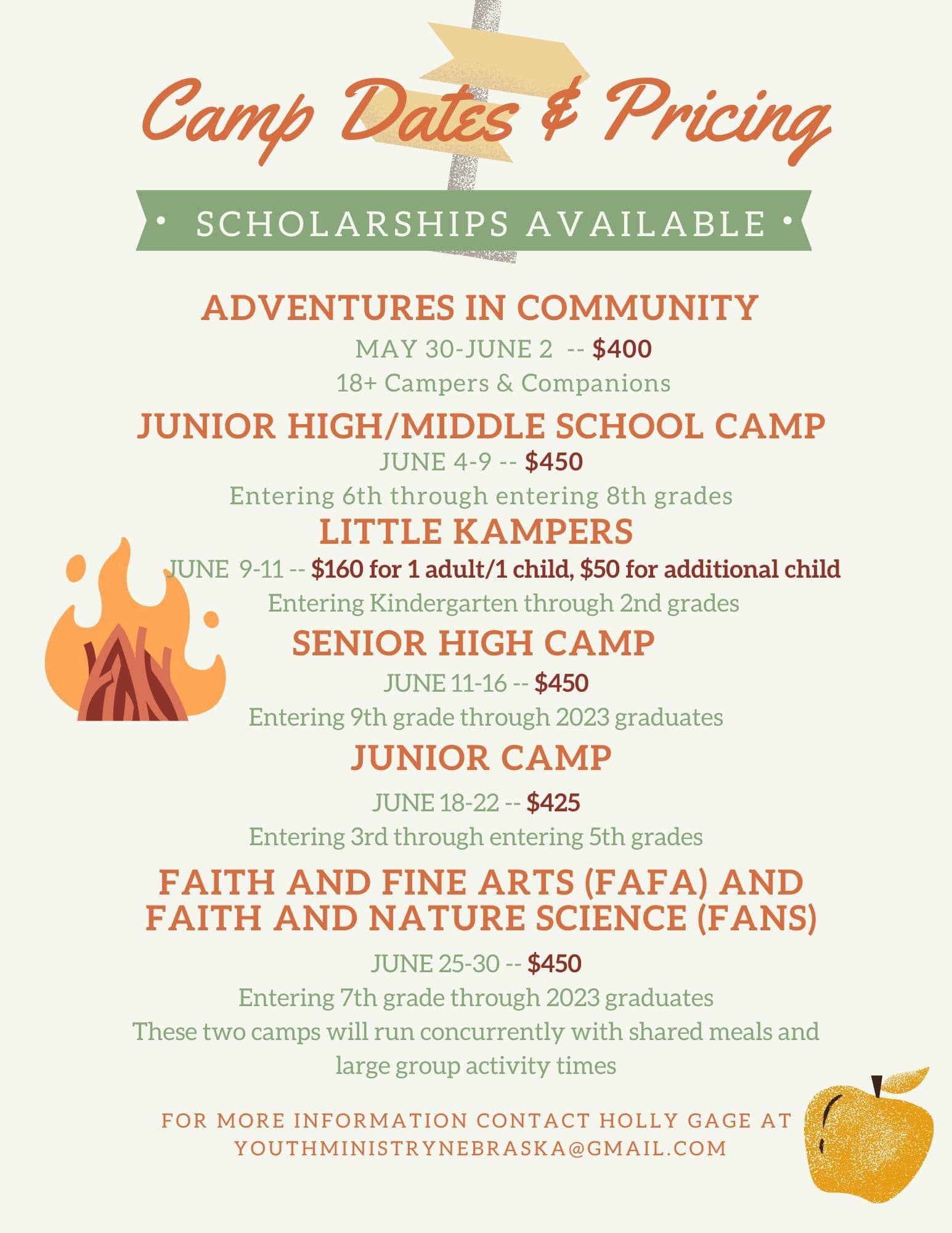 Camp Dates and Prices